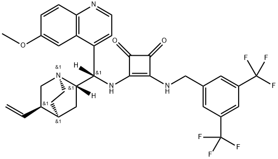 3-[[[3,5-bis(trifluoromethyl)phenyl]methyl]amino]-4-[[(8α,9S)-6'-methoxycinchonan-9-yl]amino]-3-Cyclobutene-1,2-dione Structure