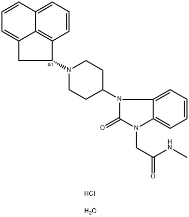 1H-Benzimidazole-1-acetamide, 3-[1-[(1R)-1,2-dihydro-1-acenaphthylenyl]-4-piperidinyl]-2,3-dihydro-N-methyl-2-oxo-, hydrochloride, hydrate (1:1:1) Structure