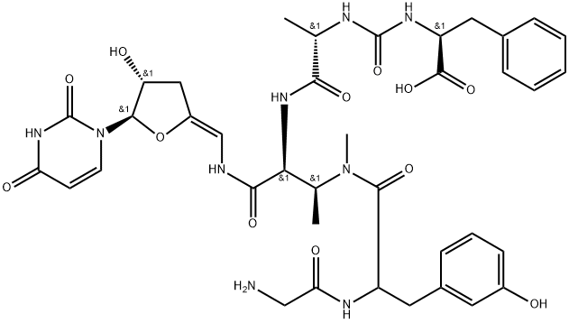 Butanamide, N-[[[(1S)-1-carboxy-2-phenylethyl]amino]carbonyl]-L-alanyl-N3-(glycyl-3-hydroxyphenylalanyl)-2-amino-N-[(Z)-[(4R,5R)-5-(3,4-dihydro-2,4-dioxo-1(2H)-pyrimidinyl)dihydro-4-hydroxy-2(3H)-furanylidene]methyl]-3-(methylamino)-, (2S,3S)- Structure