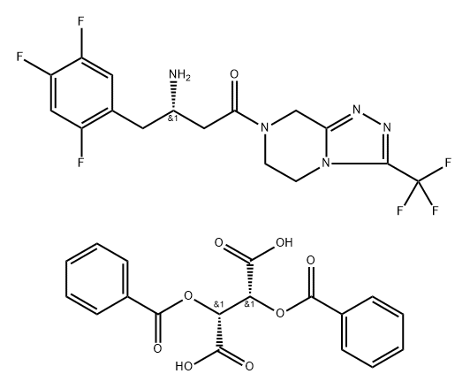 (S)-3-Amino-1-(3-(trifluoromethyl)-5,6-dihydro-[1,2,4]triazolo[4,3-a]pyrazin-7(8H)-yl)-4-(2,4,5-trifluorophenyl)butan-1-one (2R,3R)-2,3-bis(benzoyloxy)succinate Structure