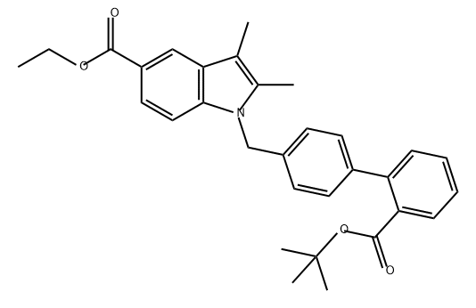 1H-Indole-5-carboxylic acid,1-[[2'-[(1,1-dimethylethoxy)carbonyl][1,1'-biphenyl]-4-yl]methyl]-2,3-dimethyl-,ethyl ester Structure