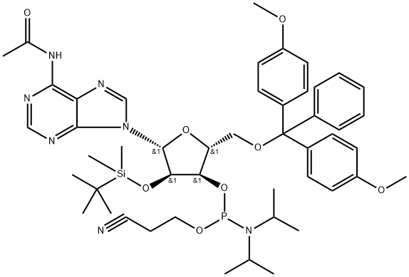 Adenosine, N-acetyl-5'-O-[bis(4-methoxyphenyl)phenylmethyl]-2'-O-(trimethylsilyl)-, 3'-[2-cyanoethyl N,N-bis(1-methylethyl)phosphoramidite] Structure