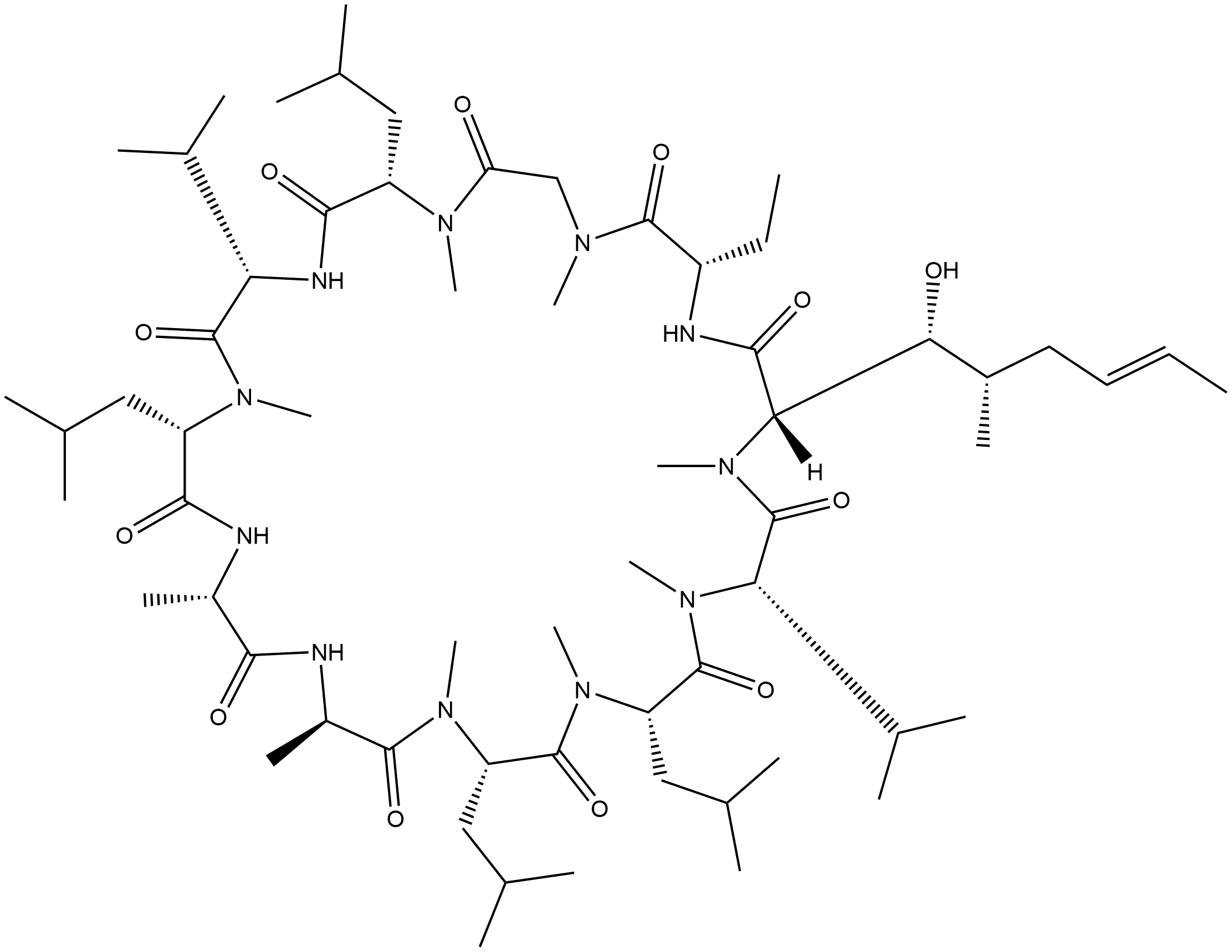 Cyclosporin A, 6-[(3R,4S,6E)-6,7-didehydro-3-hydroxy-N,4-dimethyl-L-2-aminooctanoic acid]- (9CI) Structure