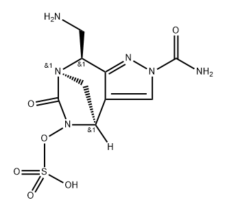 rel-(4R,7R,8S)-2-(Aminocarbonyl)-8-(aminom ethyl)-2,8-dihydro-6-oxo-4H-4,7-methanop yrazolo[3,4-e][1,3]diazepin-5(6H)-yl hydrogen sulfate 구조식 이미지