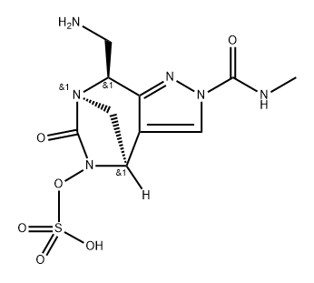 rel-(4R,7R,8S)-8-(Aminomethyl)-2,8-dihydro-2- [(methylamino)carbonyl]-6-oxo-4H-4,7- methanopyrazolo[3,4-e][1,3]diazepin-5(6H)-yl hydrogen sulfate 구조식 이미지