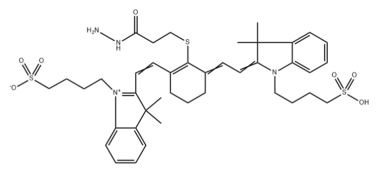 3H-Indolium, 2-[2-[3-[2-[1,3-dihydro-3,3-dimethyl-1-(4-sulfobutyl)-2H-indol-2-ylidene]ethylidene]-2-[(3-hydrazinyl-3-oxopropyl)thio]-1-cyclohexen-1-yl]ethenyl]-3,3-dimethyl-1-(4-sulfobutyl)-, inner salt Structure