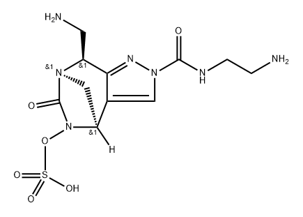 rel-(4R,7R,8S)-2-[[(2-Aminoethyl)amino] carbonyl]-8-(aminomethyl)-2,8-dihydro-6-oxo4H-4,7-methanopyrazolo[3,4-e][1,3]diazepin5(6H)-yl hydrogen sulfate 구조식 이미지