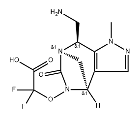 rel-2-[[(4R,7R,8S)-8-(Aminomethyl)-4,8- dihydro-1-methyl-6-oxo-1H-4,7-methanop yrazolo[3,4-e][1,3]diazepin-5(6H)-yl]oxy]-2,2- difluoroacetic acid Structure