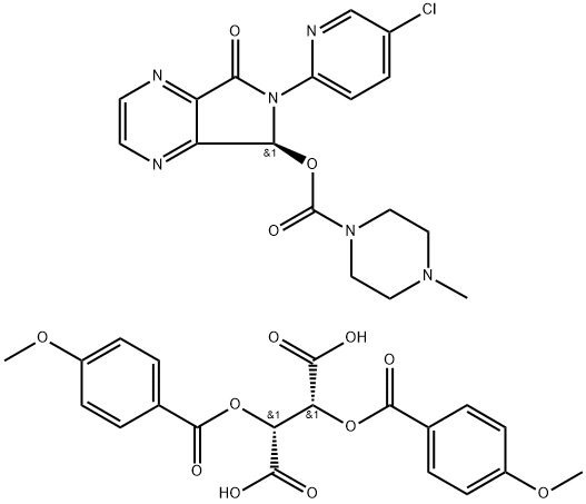 Butanedioic acid, 2,3-bis[(4-methoxybenzoyl)oxy]-, (2R,3R)-, compd. with (5S)-6-(5-chloro-2-pyridinyl)-6,7-dihydro-7-oxo-5H-pyrrolo[3,4-b]pyrazin-5-yl 4-methyl-1-piperazinecarboxylate (1:1) Structure