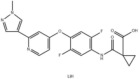 Cyclopropanecarboxylic acid, 1-[[[2,5-difluoro-4-[[2-(1-methyl-1H-pyrazol-4-yl)-4-pyridinyl]oxy]phenyl]amino]carbonyl]-, lithium salt (1:1) Structure