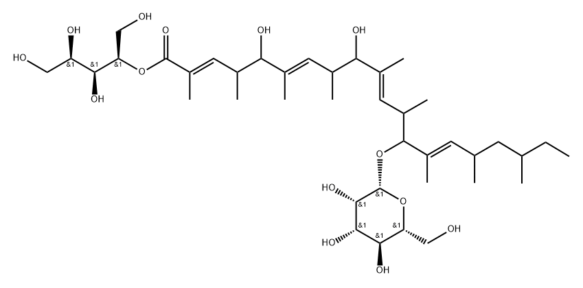 D-Arabinitol, 4-[(2E,6E,10E,14E)-5,9-dihydroxy-13-(β-D-mannopyranosyloxy)-2,4,6,8,10,12,14,16,18-nonamethyl-2,6,10,14-eicosatetraenoate] Structure