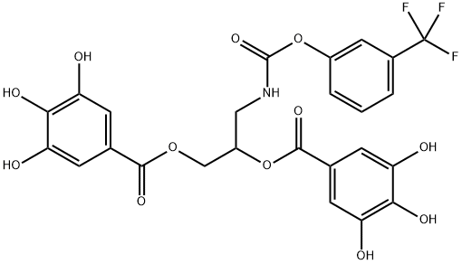 Benzoic acid, 3,4,5-trihydroxy-, 1,1'-[1-[[[[3-(trifluoromethyl)phenoxy]carbonyl]amino]methyl]-1,2-ethanediyl] ester Structure