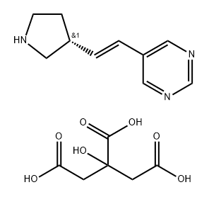 Pyrimidine, 5-[(1E)-2-(3R)-3-pyrrolidinylethenyl]-, 2-hydroxy-1,2,3-propanetricarboxylate (1:1) Structure