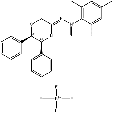 8H-1,2,4-Triazolo[3,4-c][1,4]oxazinium, 5,6-dihydro-5,6-diphenyl-2-(2,4,6-trimethylphenyl)-, (5S,6R)-, tetrafluoroborate(1-) (1:1) 구조식 이미지