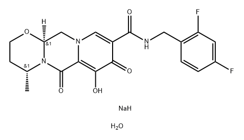 2H-Pyrido[1',2':4,5]pyrazino[2,1-b][1,3]oxazine-9-carboxamide, N-[(2,4-difluorophenyl)methyl]-3,4,6,8,12,12a-hexahydro-7-hydroxy-4-methyl-6,8-dioxo-, sodium salt, hydrate (1:1:1), (4R,12aS)- 구조식 이미지