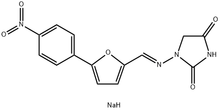 2,4-Imidazolidinedione, 1-[(E)-[[5-(4-nitrophenyl)-2-furanyl]methylene]amino]-, sodium salt (1:1) Structure