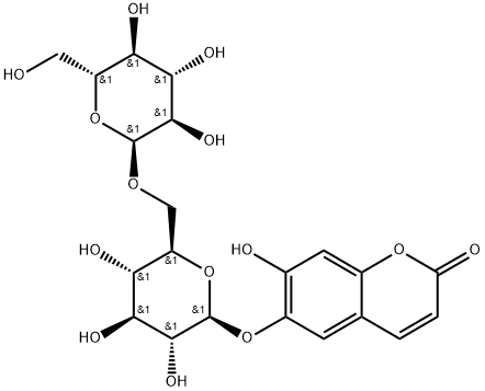 2H-1-Benzopyran-2-one, 6-[(6-O-α-D-glucopyranosyl-β-D-glucopyranosyl)oxy]-7-hydroxy- Structure