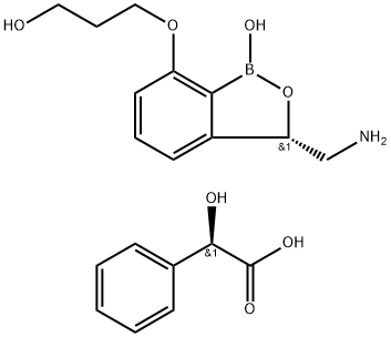 Benzeneacetic acid, α-hydroxy-, (αR)-, compd. with 3-[[(3S)-3-(aminomethyl)-1,3-dihydro-1-hydroxy-2,1-benzoxaborol-7-yl]oxy]-1-propanol (1:1) Structure