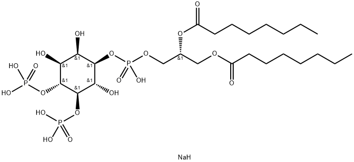 D-myo-Inositol, 1-[(2R)-2,3-bis[(1-oxooctyl)oxy]propyl hydrogen phosphate] 4,5-bis(dihydrogen phosphate), sodium salt (1:5) Structure