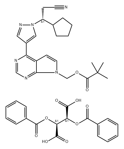 Butanedioic acid, 2,3-bis(benzoyloxy)-, (2S,3S)-, compd. with [4-[1-[(1R)-2-cyano-1-cyclopentylethyl]-1H-pyrazol-4-yl]-7H-pyrrolo[2,3-d]pyrimidin-7-yl]methyl 2,2-dimethylpropanoate (1:1) Structure