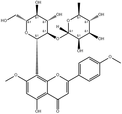 4H-1-Benzopyran-4-one, 8-[2-O-(6-deoxy-α-L-mannopyranosyl)-β-D-glucopyranosyl]-5-hydroxy-7-methoxy-2-(4-methoxyphenyl)- Structure