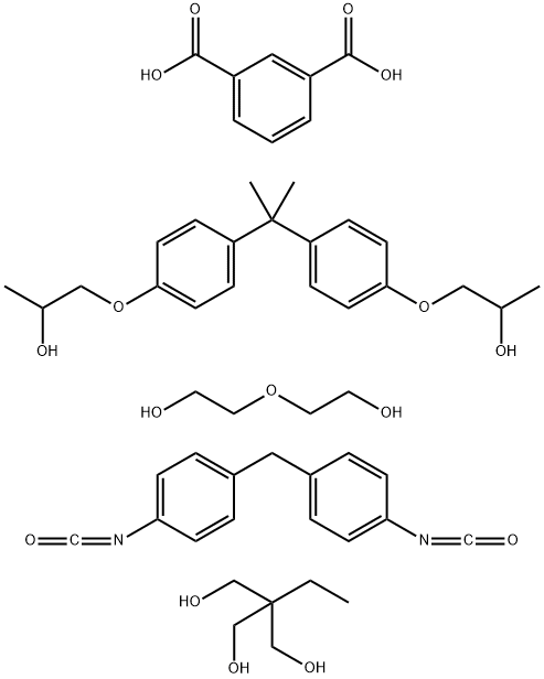 1,3-벤젠디카르복실산,2-에틸-2-(히드록시메틸)-1,3-프로판디올,1,1'-메틸렌비스[4-이소시아네이토벤젠],1,1'-[(1-메틸에틸리덴)비스(4,1-페닐렌옥시)]비스[2-프로판올]및2,2'-옥시비스[에탄올] 구조식 이미지