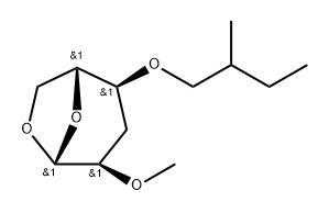 .beta.-D-ribo-Hexopyranose, 1,6-anhydro-3-deoxy-2-O-methyl-4-O-(2-methylbutyl)- 구조식 이미지