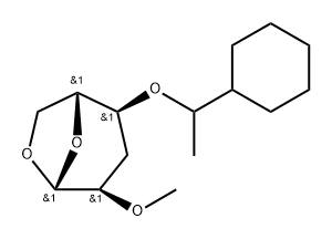 .beta.-D-ribo-Hexopyranose, 1,6-anhydro-4-O-(1-cyclohexylethyl)-3-deoxy-2-O-methyl- Structure