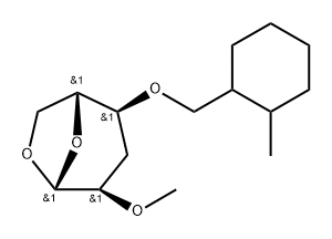 .beta.-D-ribo-Hexopyranose, 1,6-anhydro-3-deoxy-2-O-methyl-4-O-(2-methylcyclohexyl)methyl- Structure