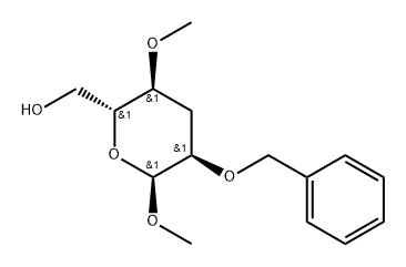 .alpha.-ribo-Hexopyranoside, methyl 3-deoxy-4-O-methyl-2-O-(phenylmethyl)- 구조식 이미지