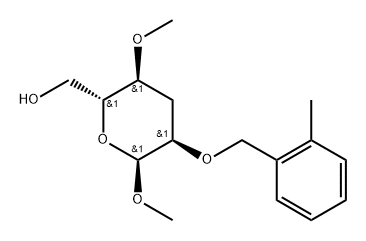 .alpha.-ribo-Hexopyranoside, methyl 3-deoxy-4-O-methyl-2-O-(2-methylphenyl)methyl- 구조식 이미지