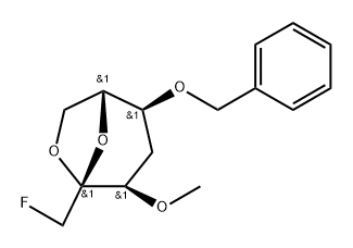 .beta.-D-ribo-2-Heptulopyranose, 2,7-anhydro-1,4-dideoxy-1-fluoro-3-O-methyl-5-O-(phenylmethyl)- 구조식 이미지