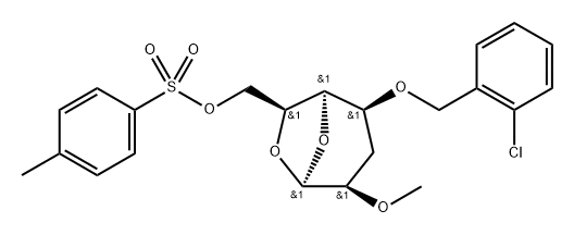 .beta.-L-manno-Heptopyranose, 1,6-anhydro-4-O-(2-chlorophenyl)methyl-3-deoxy-2-O-methyl-, 7-(4-methylbenzenesulfonate) Structure