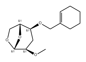 .beta.-D-ribo-Hexopyranose, 1,6-anhydro-4-O-(1-cyclohexen-1-ylmethyl)-3-deoxy-2-O-methyl- Structure