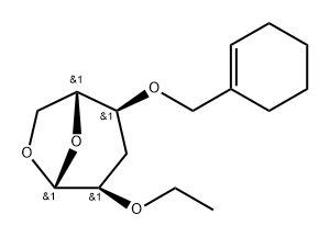 .beta.-D-ribo-Hexopyranose, 1,6-anhydro-4-O-(1-cyclohexen-1-ylmethyl)-3-deoxy-2-O-ethyl- 구조식 이미지