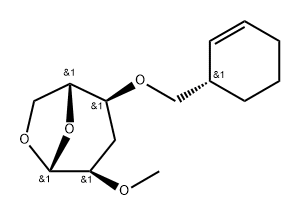 .beta.-D-ribo-Hexopyranose, 1,6-anhydro-4-O-(2-cyclohexen-1-ylmethyl)-3-deoxy-2-O-methyl-, (S)- 구조식 이미지