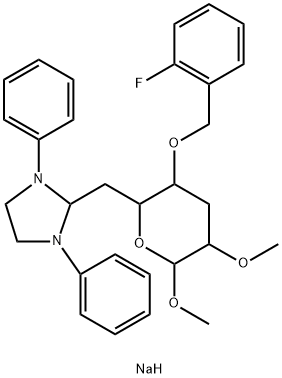 .alpha.-D-ribo-Hexopyranoside, methyl 3,6-dideoxy-6-(1,3-diphenyl-2-imidazolidinyl)-4-O-(2-fluorophenyl)methyl-2-O-methyl-, monosodium salt Structure