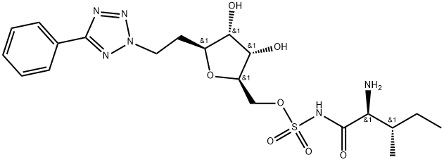 D-allo-Heptitol, 3,6-anhydro-1,2-dideoxy-1-(5-phenyl-2H-tetrazol-2-yl)-, 7-[N-[(2S,3S)-2-amino-3-methyl-1-oxopentyl]sulfamate] Structure