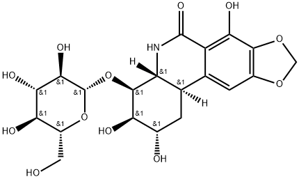 [1,3]Dioxolo[4,5-j]phenanthridin-6(2H)-one, 4-(β-D-glucopyranosyloxy)-1,3,4,4a,5,11b-hexahydro-2,3,7-trihydroxy-, (2S,3R,4S,4aR,11bR)- Structure