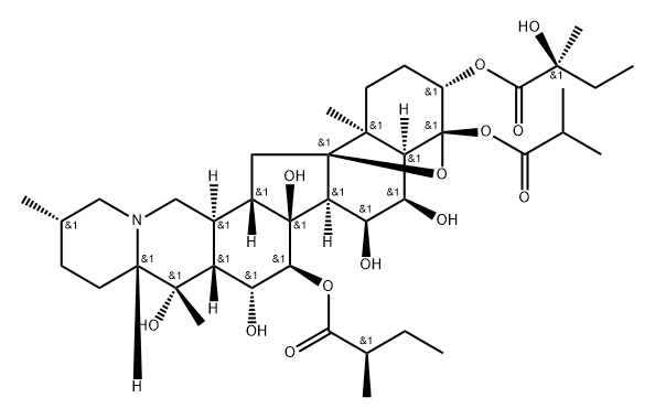 Protoverine, 3-(2-hydroxy-2-methylbutyrate) 4-isobutyrate 15-(2-methylbutyrate) (6CI) Structure