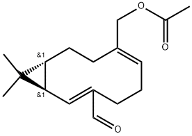 Bicyclo[8.1.0]undeca-2,6-diene-3-carboxaldehyde, 7-[(acetyloxy)methyl]-11,11-dimethyl-, (1R,2E,6Z,10R)-rel-(+)- Structure