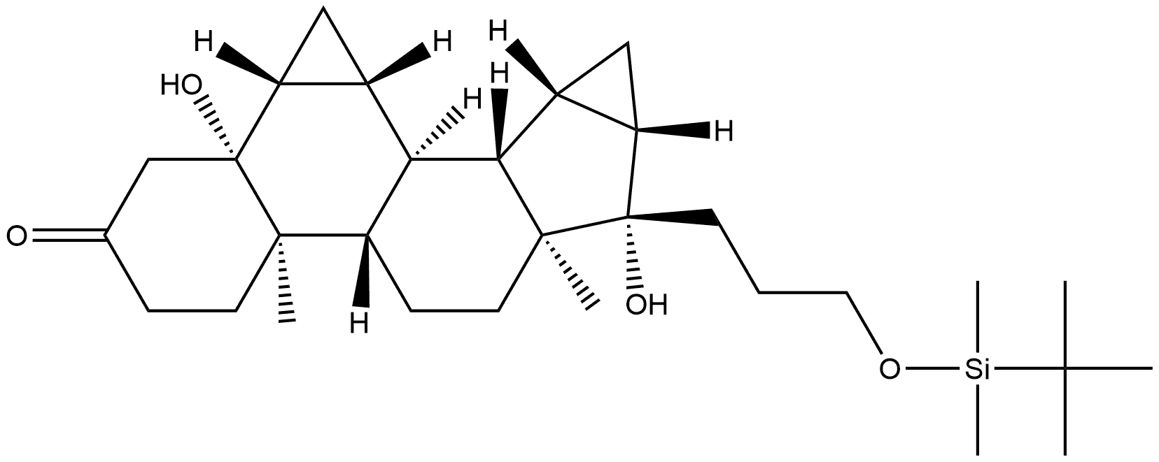 3H-Dicyclopropa[6,7:15,16]cyclopenta[a]phenanthren-3-one, 17-[[[(1,1-dimethylethyl)dimethylsilyl]oxy]methyl]octadecahydro-5,17-dihydroxy-10,13-dimethyl-, (5R,6R,7R,8R,9S,10R,13S,14S,15S,16S,17S)- Structure
