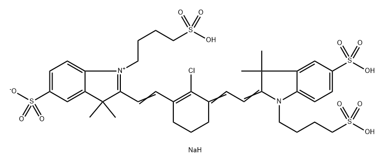 3,3-Dimethyl-2-[2-[2-chloro-3-[2-[1,3-dihydro-3,3-dimethyl-5-sulfo-1-(4-sulfobutyl)-2H-indol-2-ylidene]ethylidene]-1-cyclohexen-1-yl]ethenyl]-5-sulfo-1-(4-sulfobutyl)-3H-indolium inner salt trisodium salt 구조식 이미지