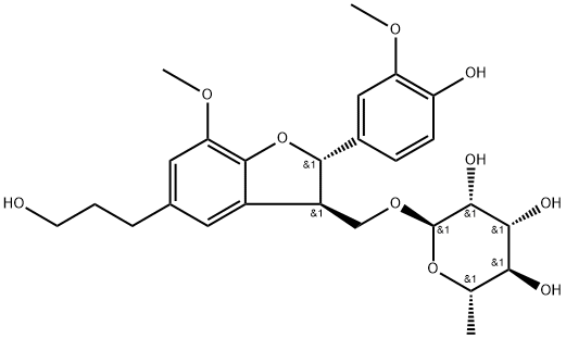 α-L-Mannopyranoside, [(2S,3R)-2,3-dihydro-2-(4-hydroxy-3-methoxyphenyl)-5-(3-hydroxypropyl)-7-methoxy-3-benzofuranyl]methyl 6-deoxy- Structure