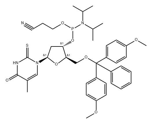 Thymidine, 5'-?O-?[bis(4-?methoxyphenyl)?phenylmethyl]?-?2-?thio-?, 3'-?[2-?cyanoethyl N,?N-?bis(1-?methylethyl)?phosphoramidite] Structure