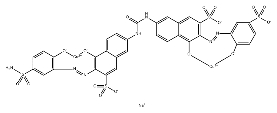 Cuprate(3-), [μ-[3-[[5-(aminosulfonyl) -2-hydroxyphenyl]azo]-4-hydroxy-7-[[[[5-hydroxy-6 -[(2-hydroxy-5-sulfophenyl)azo]-7-sulfo-2-naphthaleny l]amino]carbonyl]amino]-2-naphthalenesulfonato (7-)]]di-, trisodium Structure