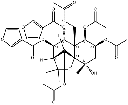 3-Furancarboxylic acid, 3,3'-[(3R,4R,5R,5aS,6R,7S,9S,9aS,10R)-6,7,10-tris(acetyloxy)-5a-[(acetyloxy)methyl]-9-hydroxy-2,2,9-trimethyl-2H-3,9a-methano-1-benzoxepin-4,5-diyl] ester Structure