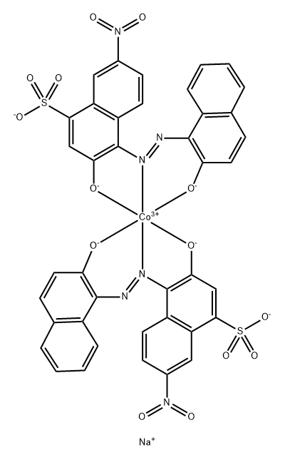 Cobaltate(3-), bis[3-hydroxy-4-[(2-hydroxy- 1-naphthalenyl)azo]-7-nitro-1-naphthalenesulfonato (3-)]-, trisodium Structure