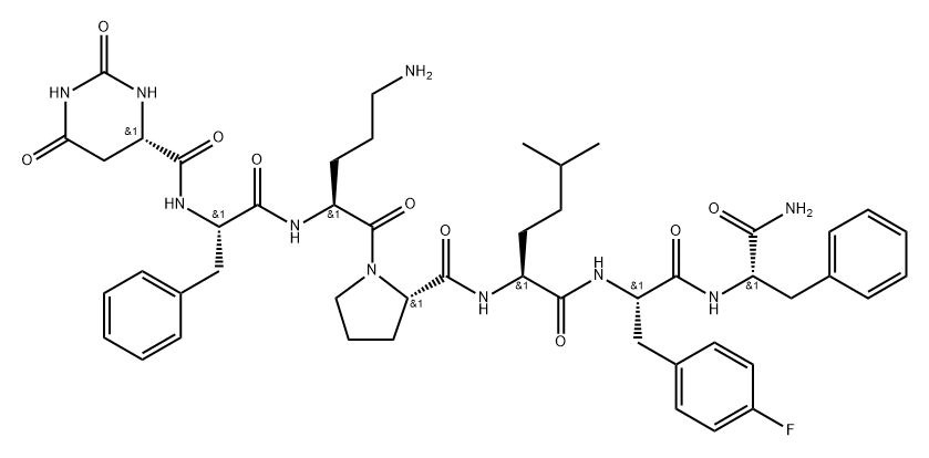 L-Phenylalaninamide, (4S)-hexahydro-2,6-dioxo-4-pyrimidinecarbonyl-L-phenylalanyl-L-ornithyl-L-prolyl-5-methyl-L-norleucyl-4-fluoro-L-phenylalanyl- 구조식 이미지