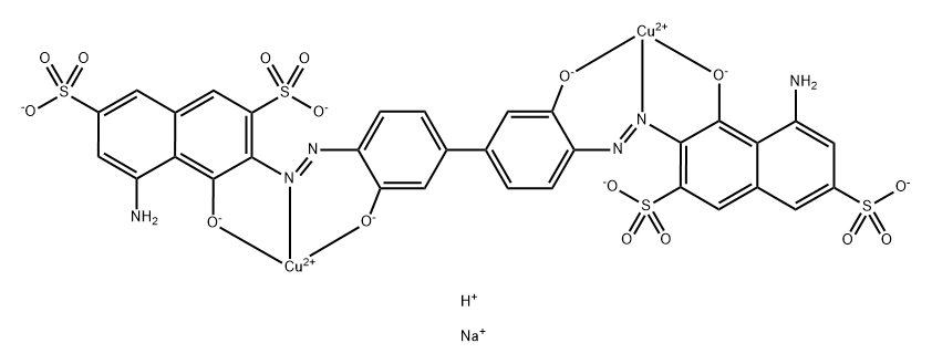 Cuprate (4-), [m-[[3,3’-[3,3’-di(hydroxy-kO)[1,1’-biphenyl]-4,4’-diyl]bis(2,1-diazenediyl-kN1)]bis[5-amino-4-(hydroxy-kO)-2,7-naphthalenedisulfonato]](8-)]]di-sodium hydrogen (1:2:2) Structure